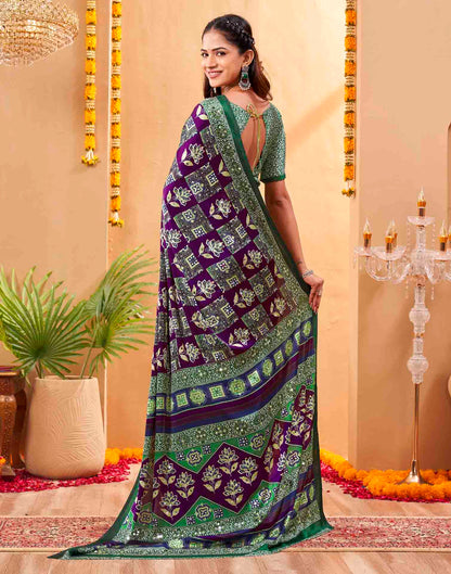 Purple Silk Printed Kalamkari Saree