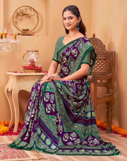 Purple Silk Printed Kalamkari Saree
