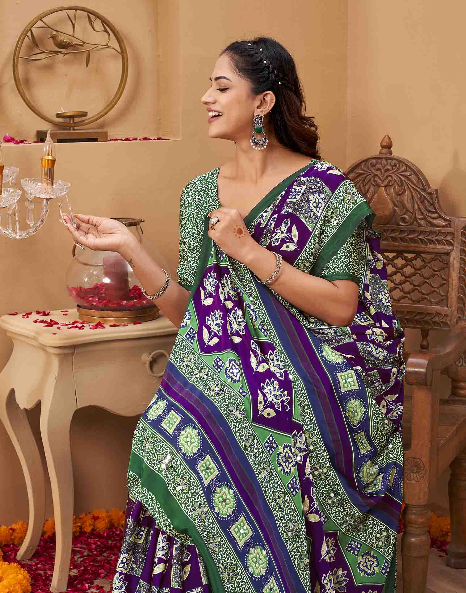 Purple Silk Printed Kalamkari Saree