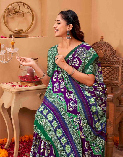 Purple Silk Printed Kalamkari Saree