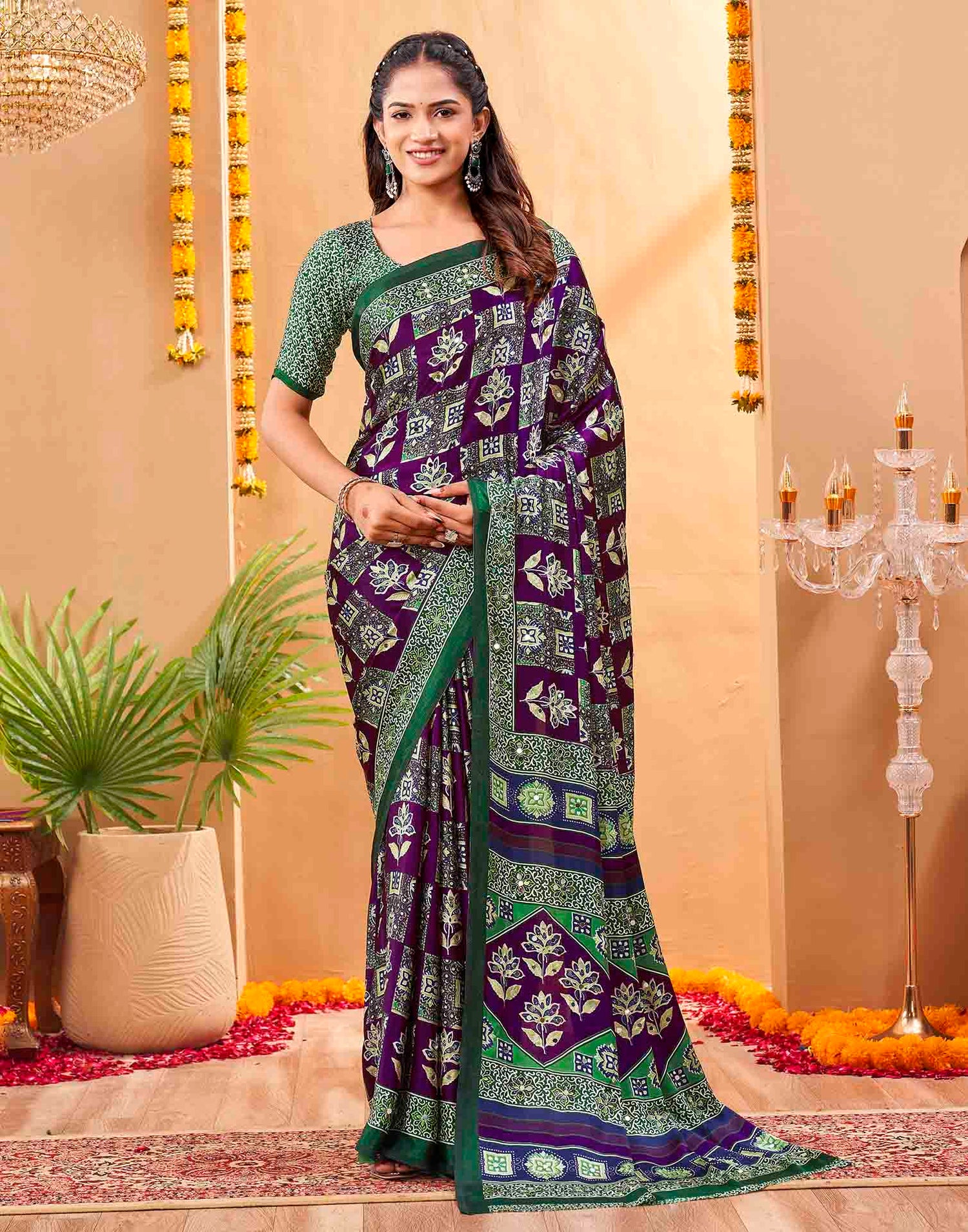 Purple Silk Printed Kalamkari Saree