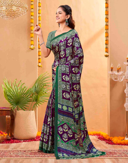 Purple Silk Printed Kalamkari Saree