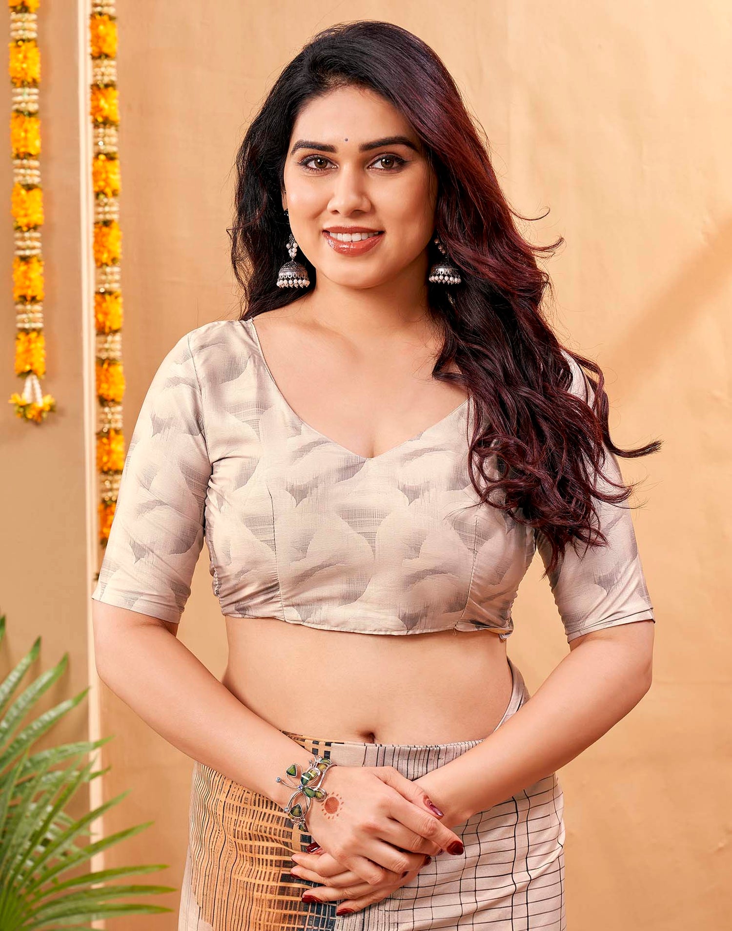 Grey Silk Printed Printed Saree