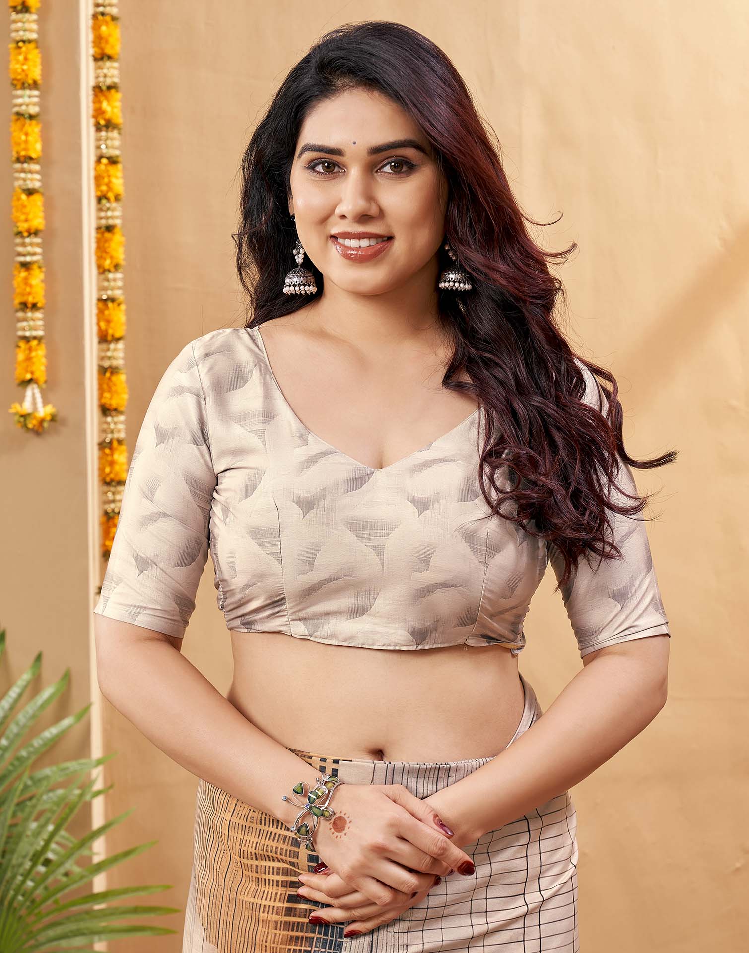 Grey Silk Printed Printed Saree