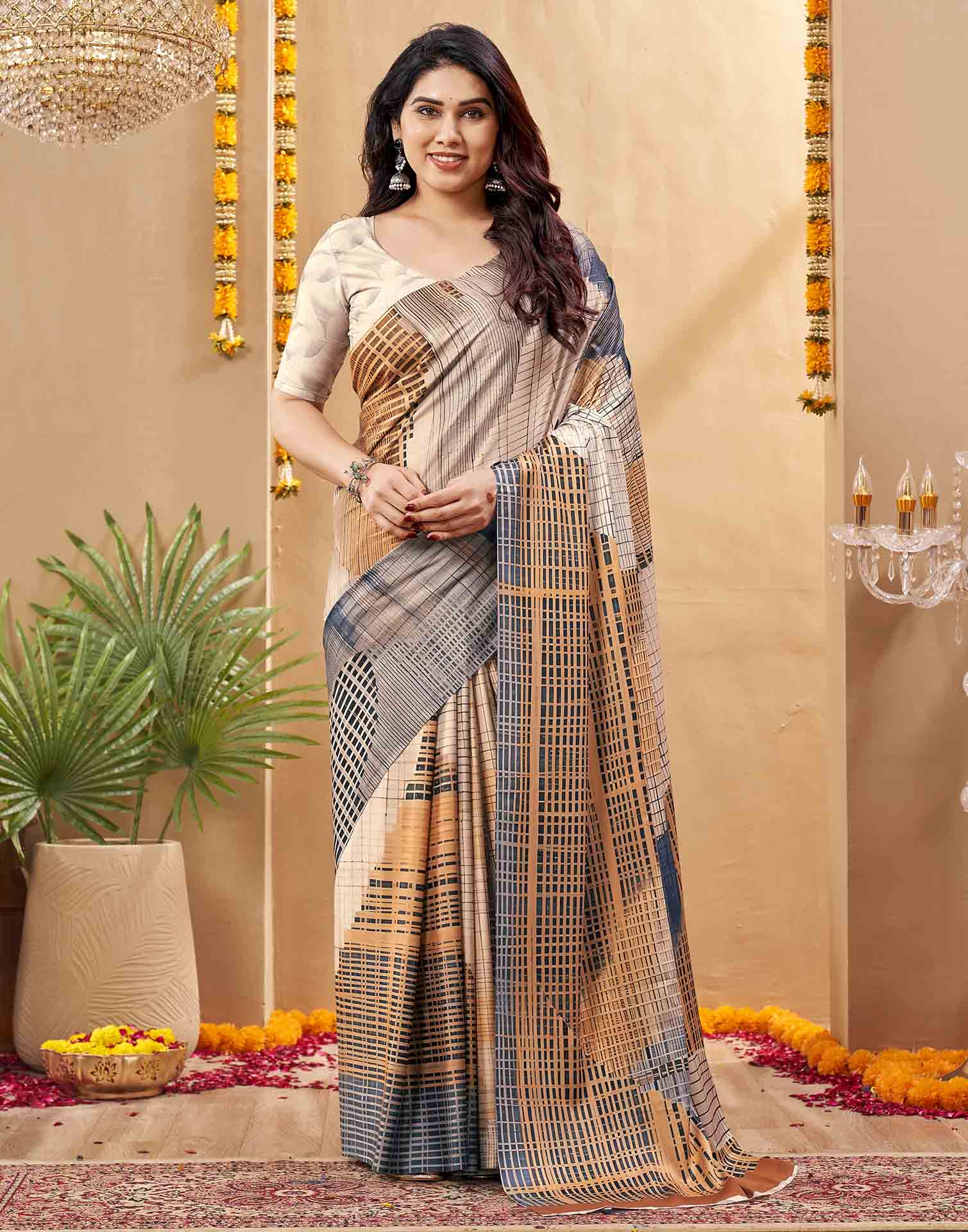 Grey Silk Printed Printed Saree