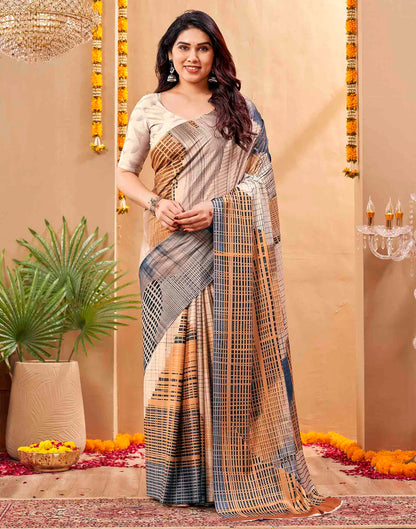 Grey Silk Printed Printed Saree