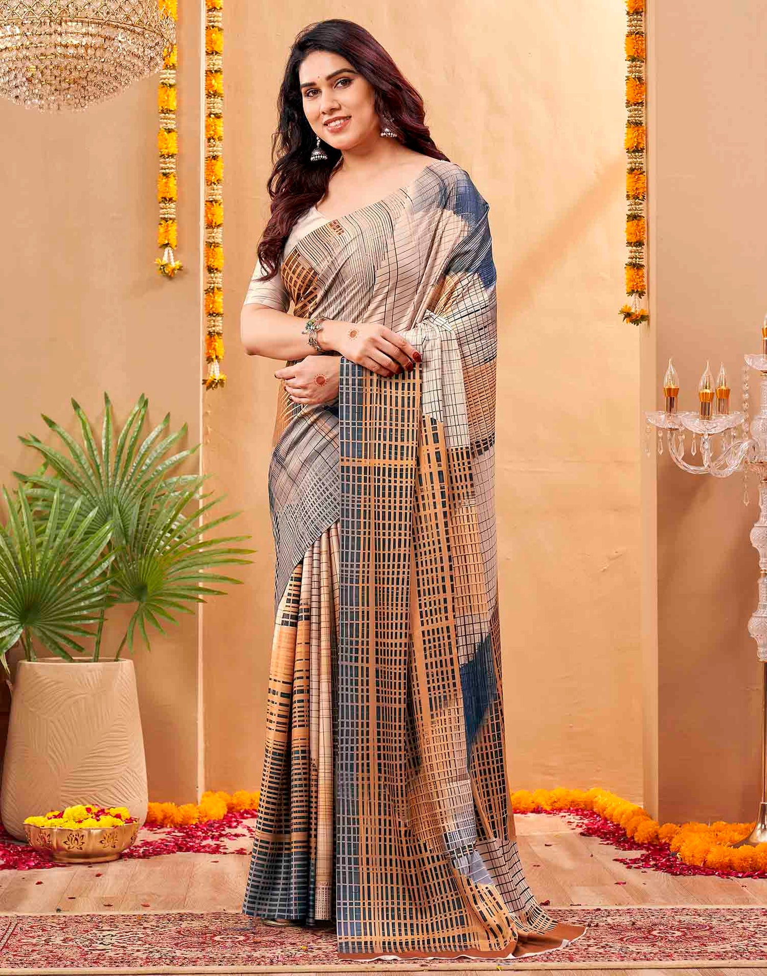Grey Silk Printed Printed Saree