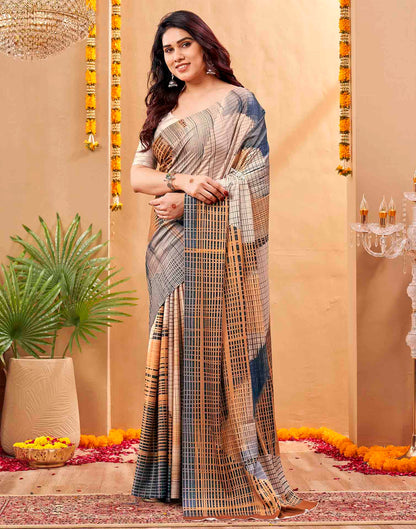 Grey Silk Printed Printed Saree