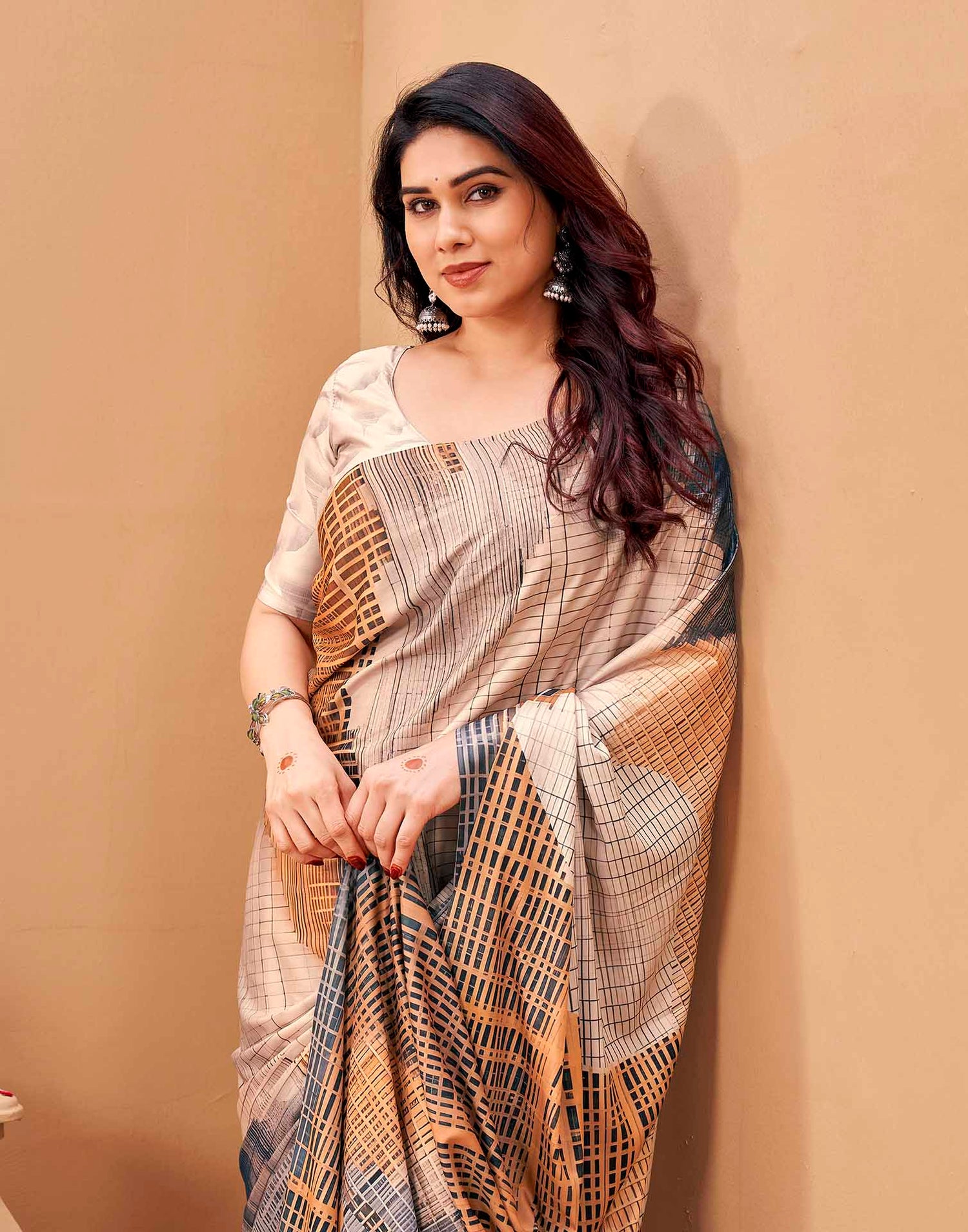 Grey Silk Printed Printed Saree