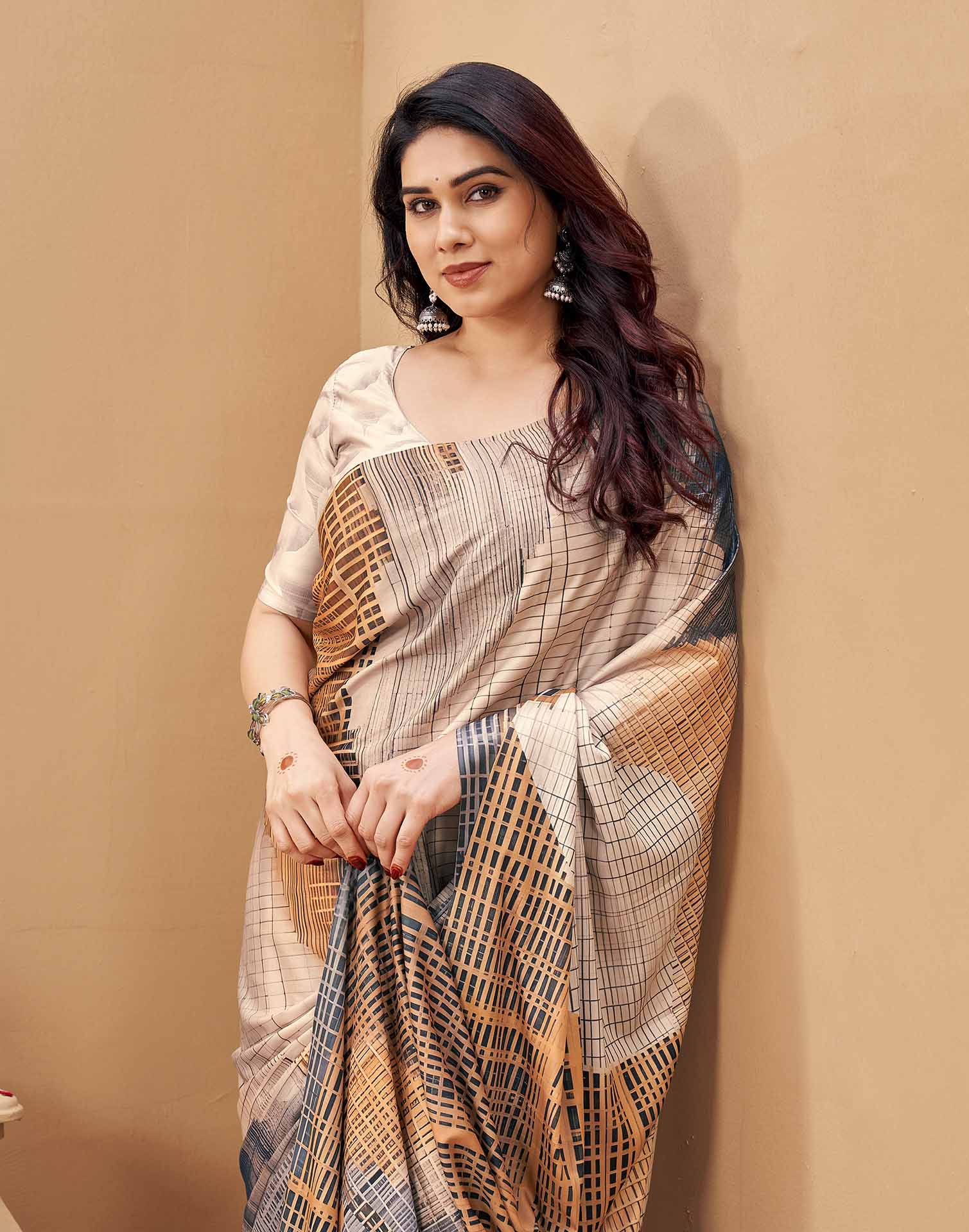 Grey Silk Printed Printed Saree