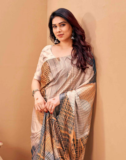 Grey Silk Printed Printed Saree
