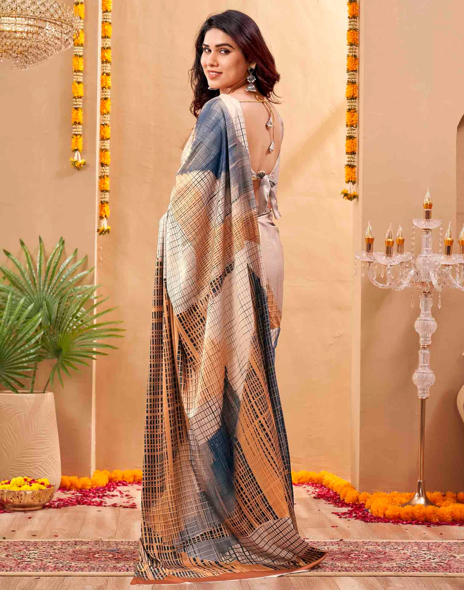 Grey Silk Printed Printed Saree