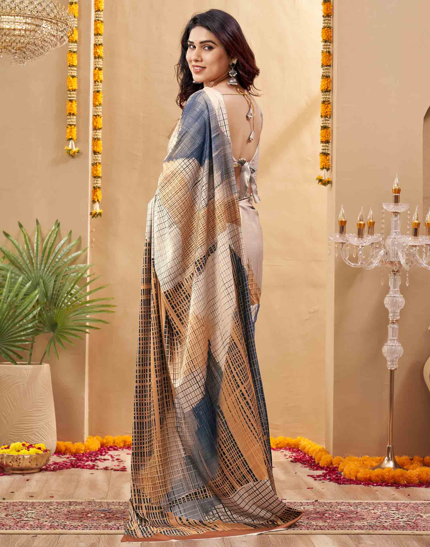 Grey Silk Printed Printed Saree