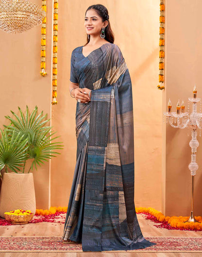 Grey Silk Printed Printed Saree