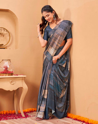 Grey Silk Printed Printed Saree