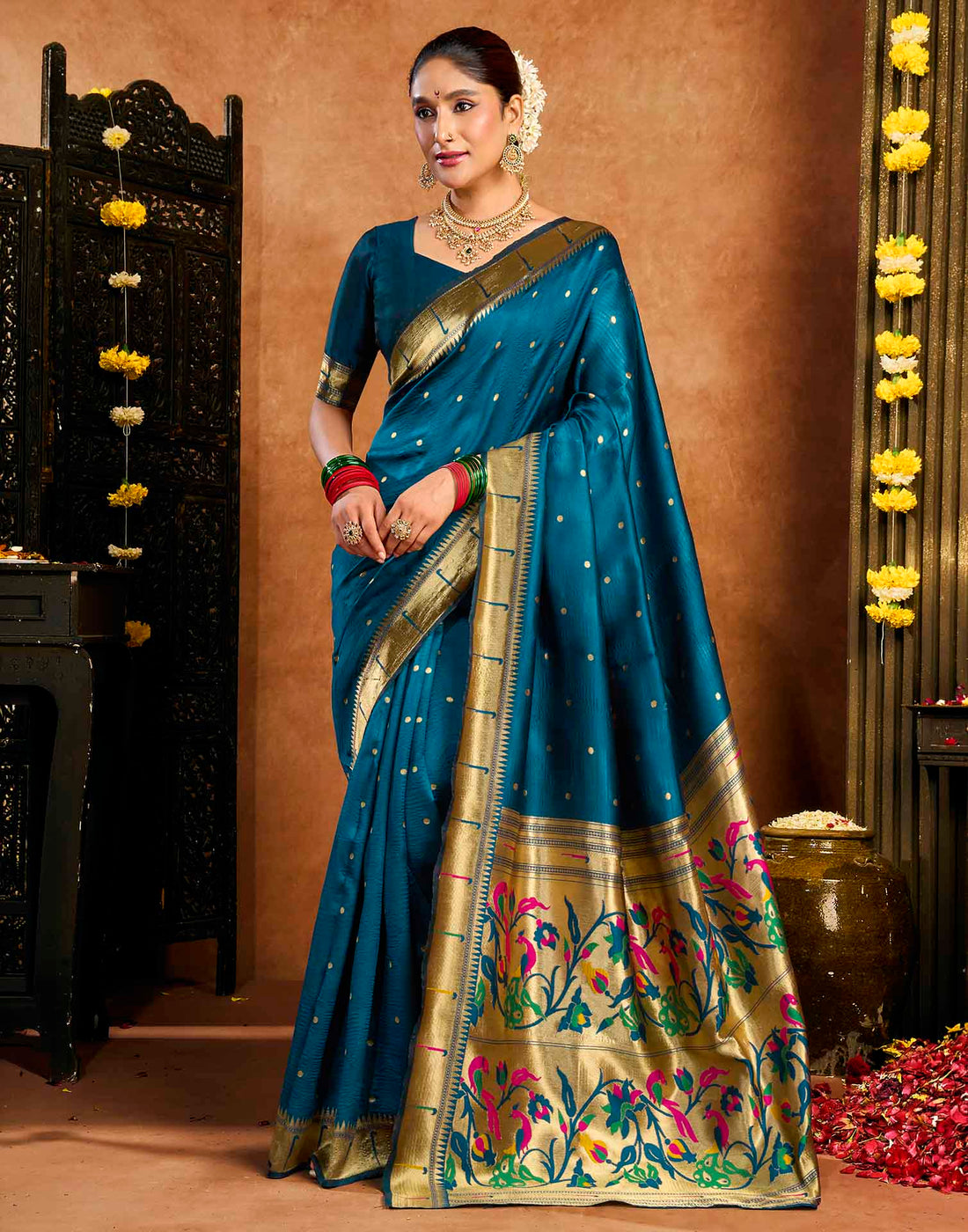 Rama Blue Silk Woven Paithani Saree
