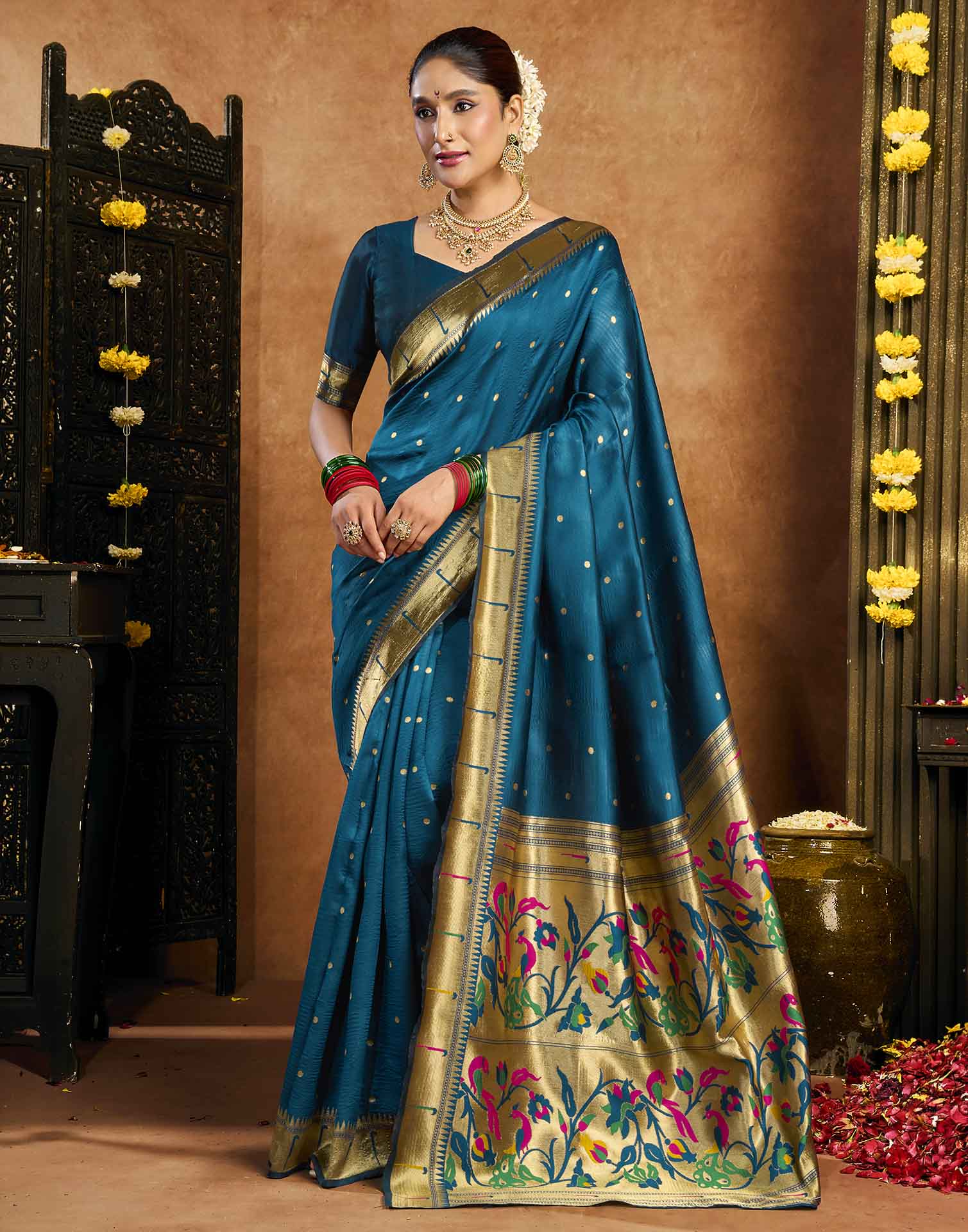 Rama Blue Silk Woven Paithani Saree