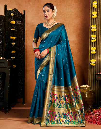 Rama Blue Silk Woven Paithani Saree