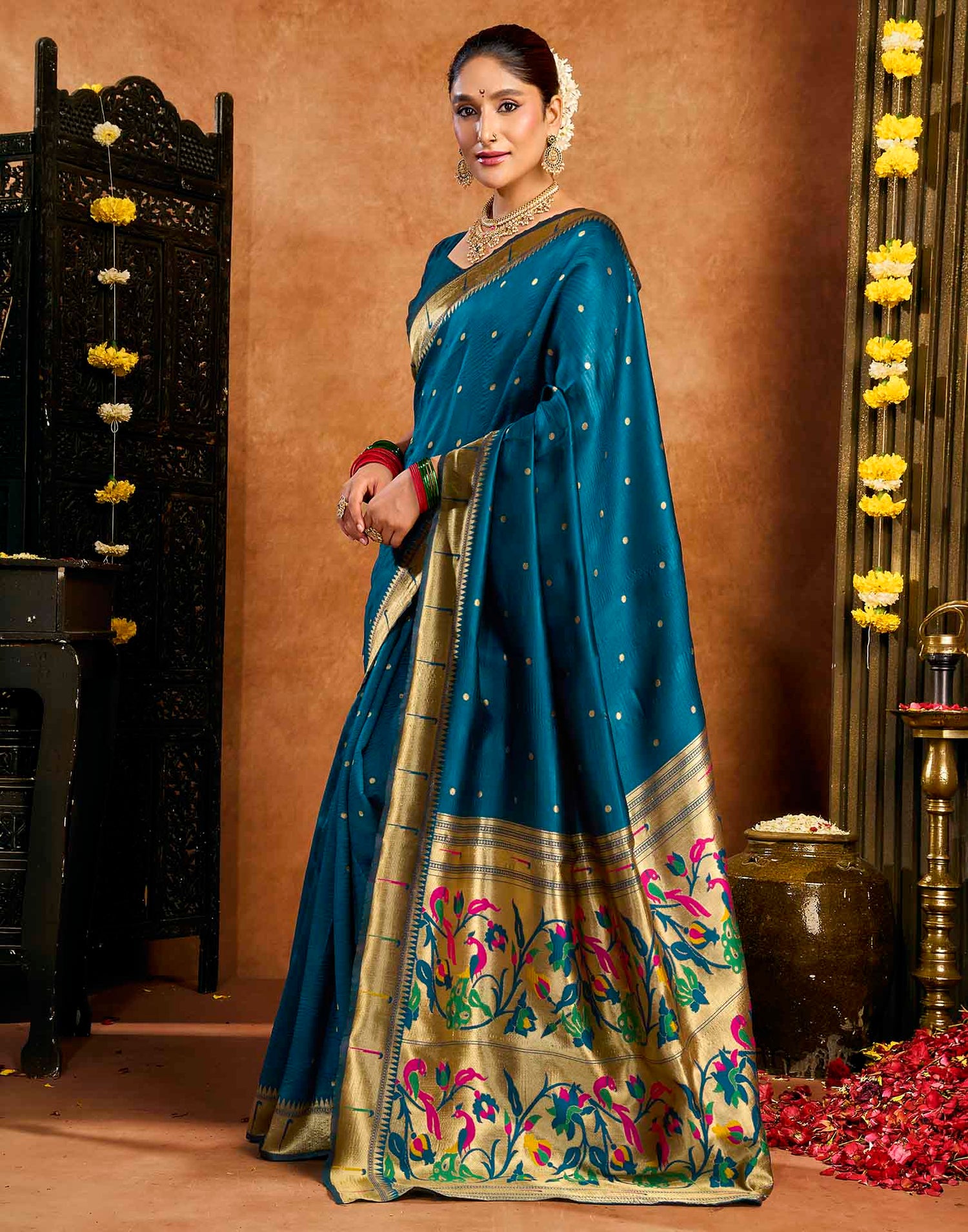 Rama Blue Silk Woven Paithani Saree