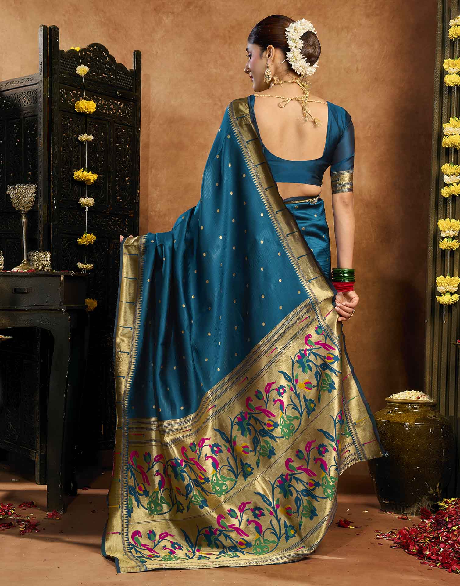 Rama Blue Silk Woven Paithani Saree