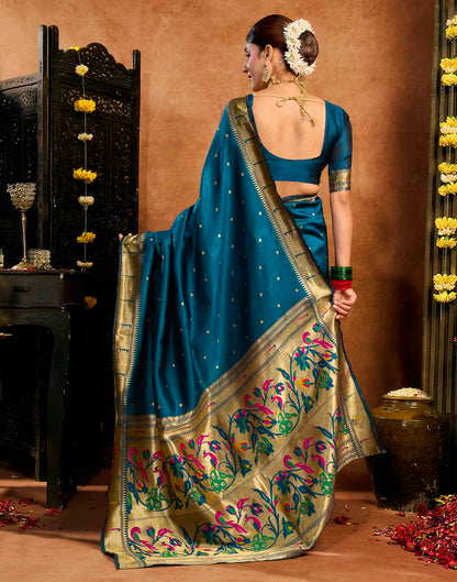 Rama Blue Silk Woven Paithani Saree