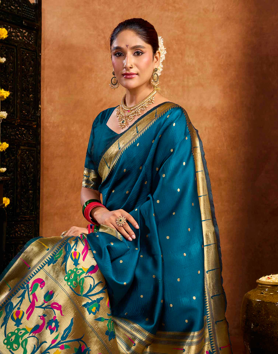 Rama Blue Silk Woven Paithani Saree