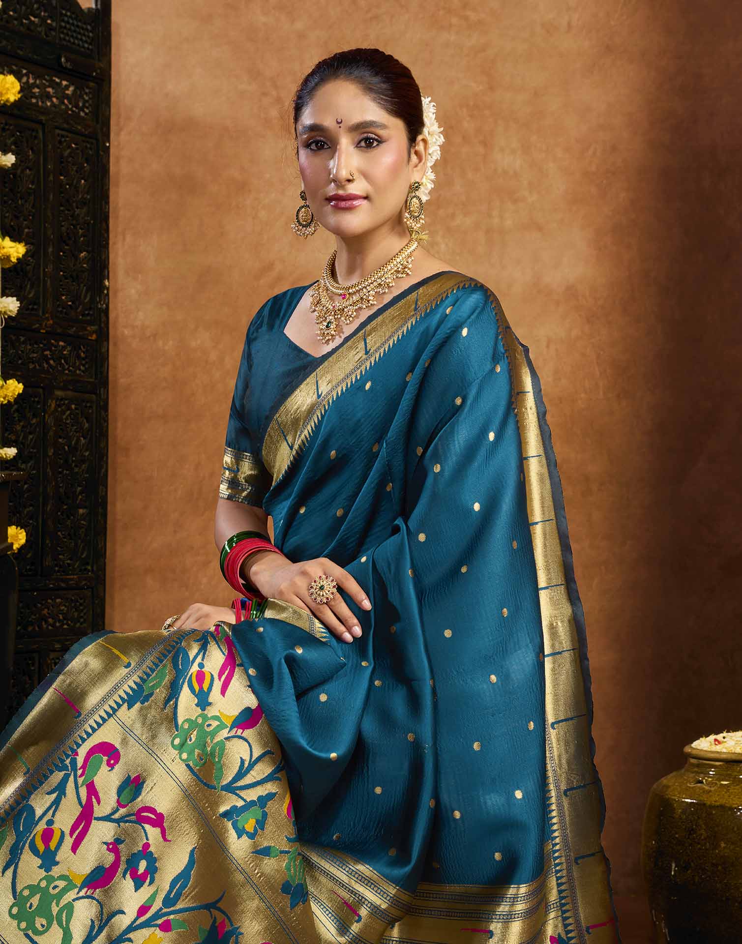 Rama Blue Silk Woven Paithani Saree
