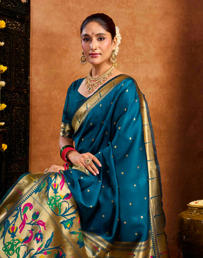 Rama Blue Silk Woven Paithani Saree