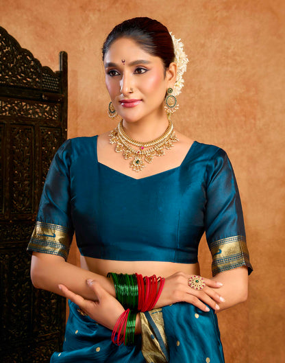 Rama Blue Silk Woven Paithani Saree