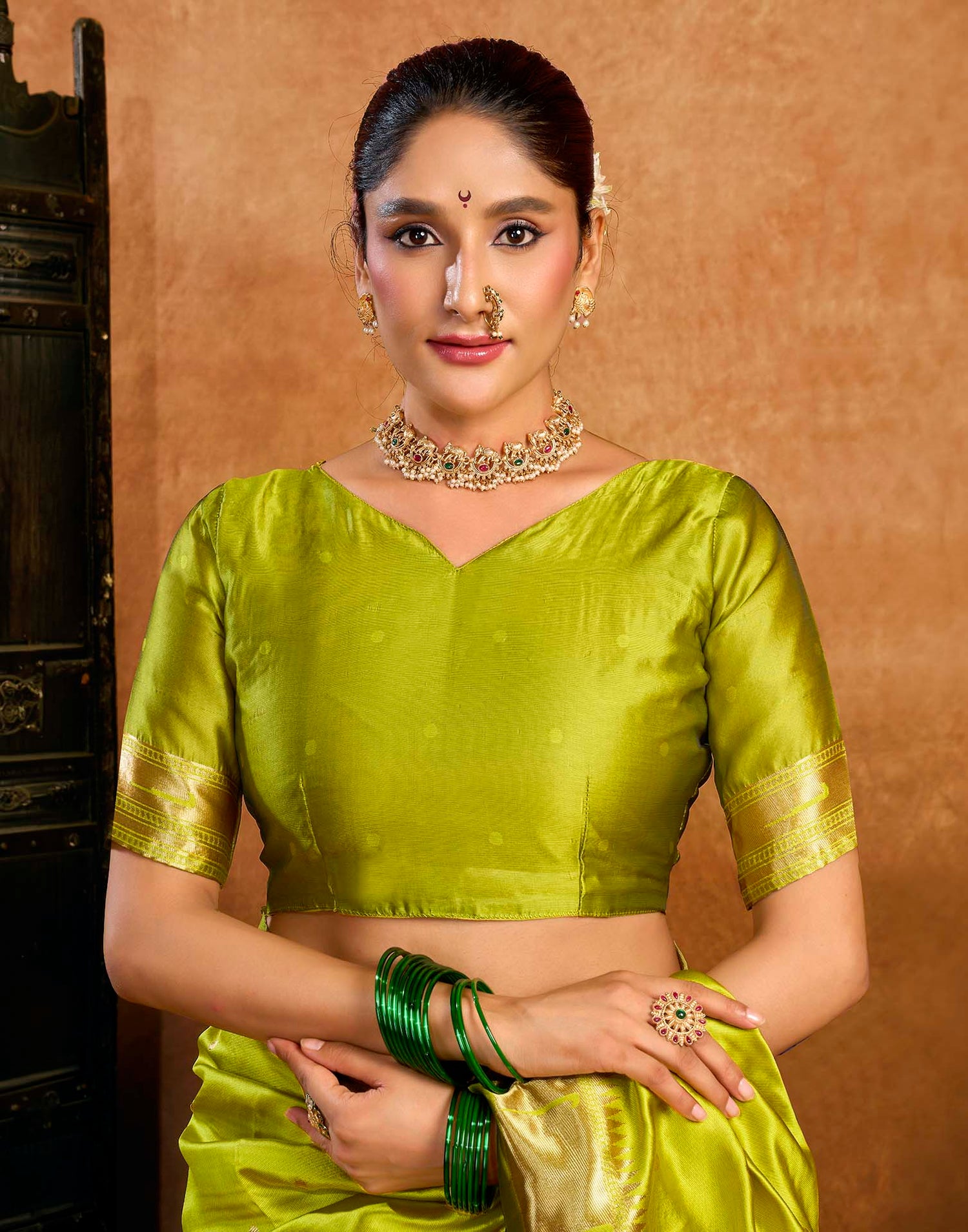 Lime Green Silk Woven Paithani Saree