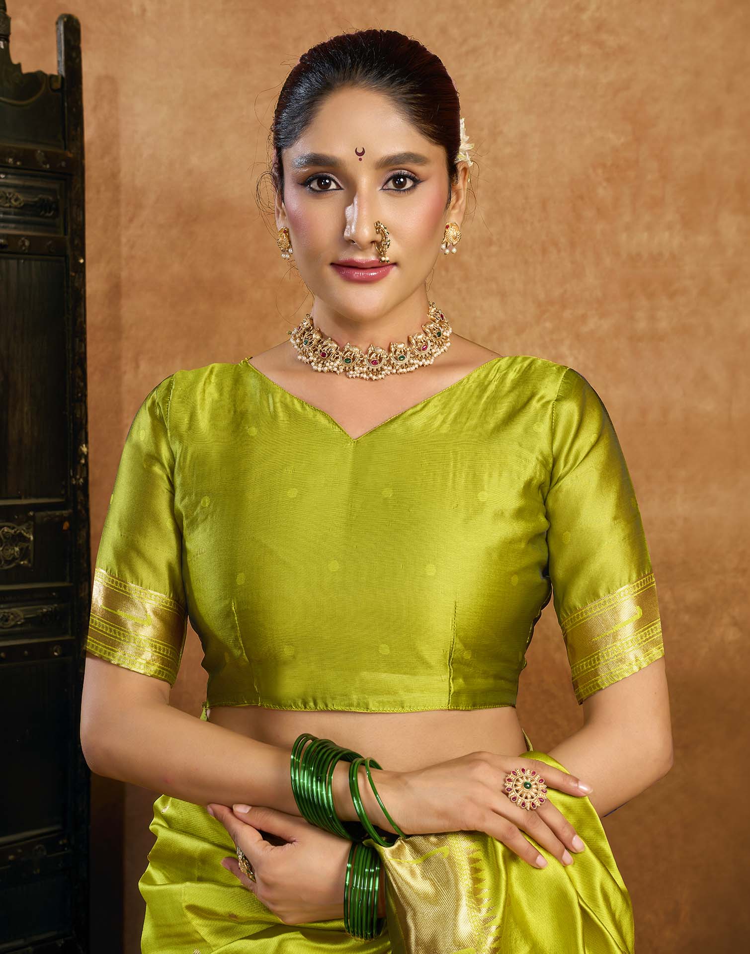 Lime Green Silk Woven Paithani Saree