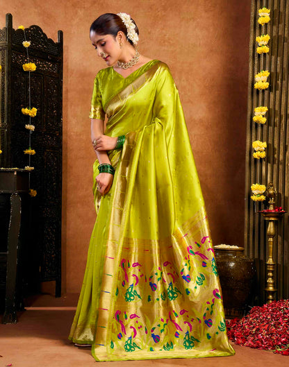 Lime Green Silk Woven Paithani Saree