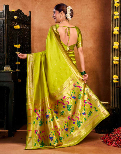 Lime Green Silk Woven Paithani Saree