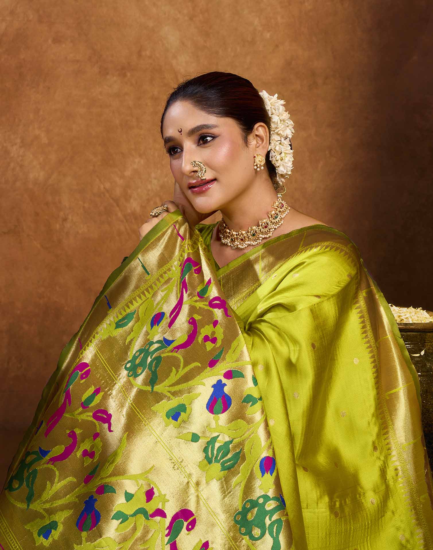 Lime Green Silk Woven Paithani Saree