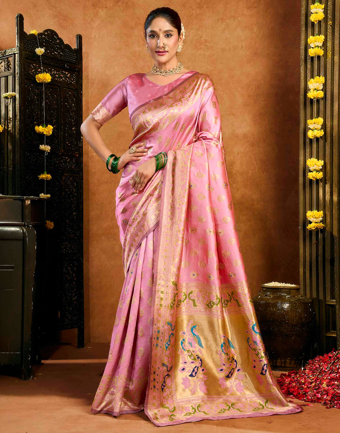 Pink Silk Woven Paithani Saree
