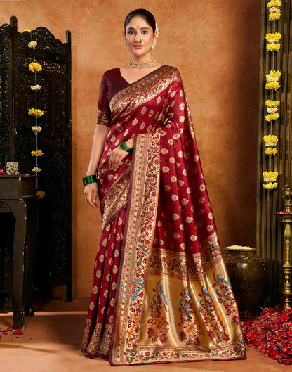 Maroon Silk Woven Paithani Saree