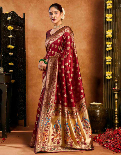 Maroon Silk Woven Paithani Saree