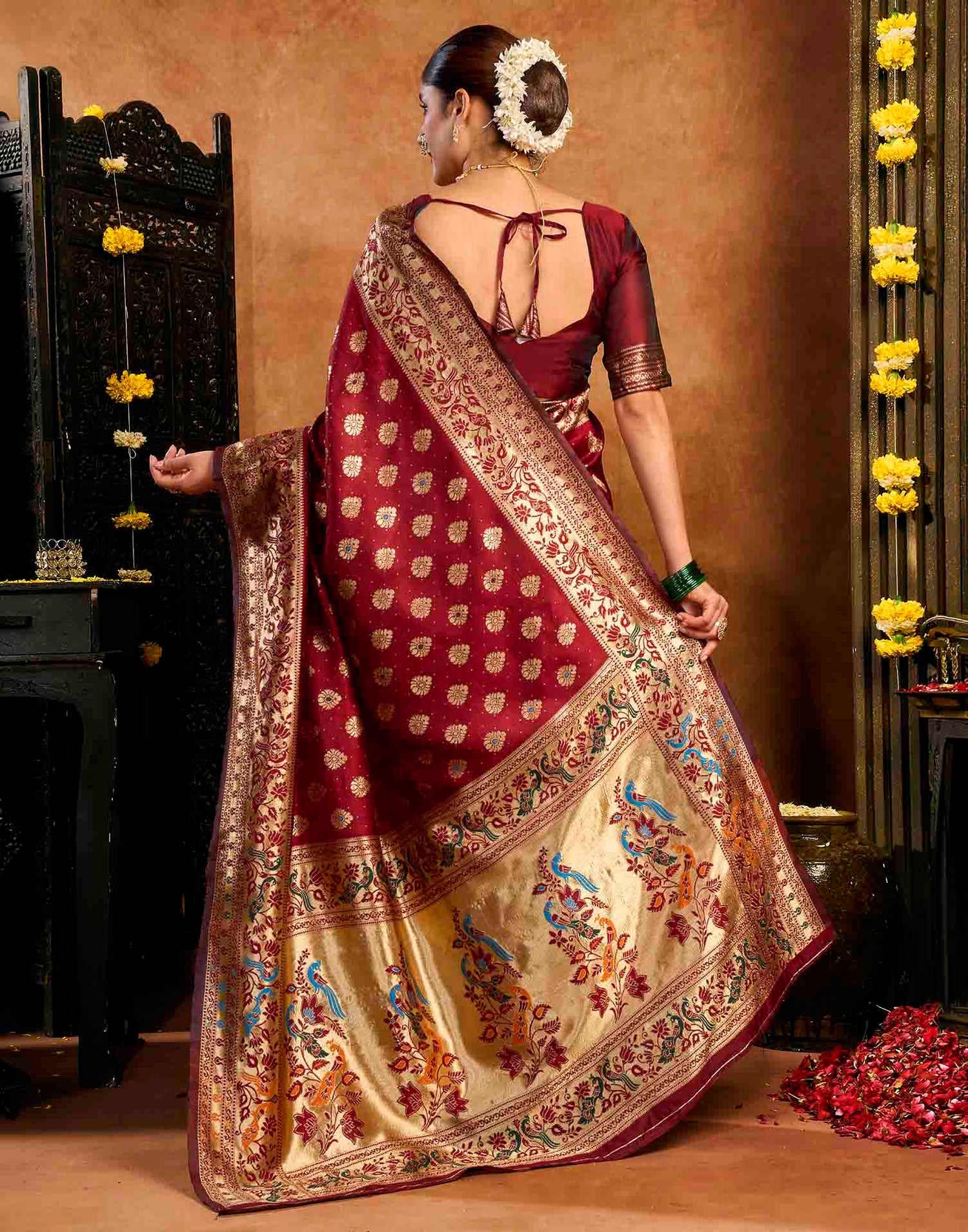 Maroon Silk Woven Paithani Saree
