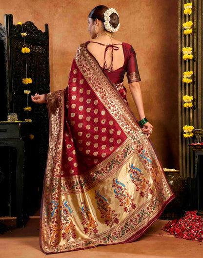 Maroon Silk Woven Paithani Saree