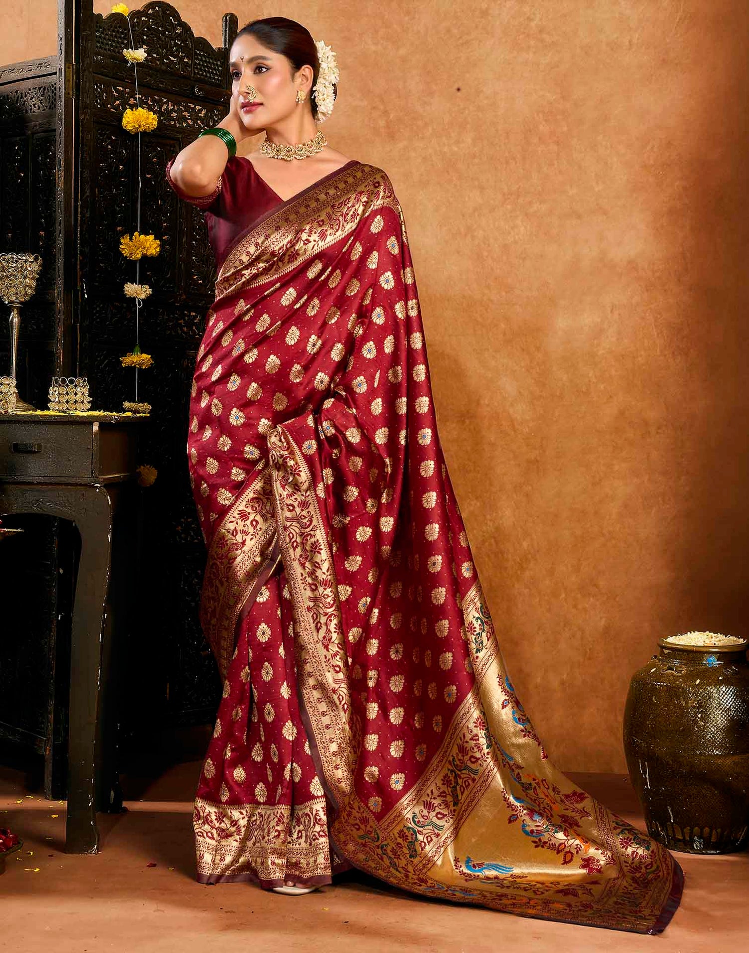 Maroon Silk Woven Paithani Saree
