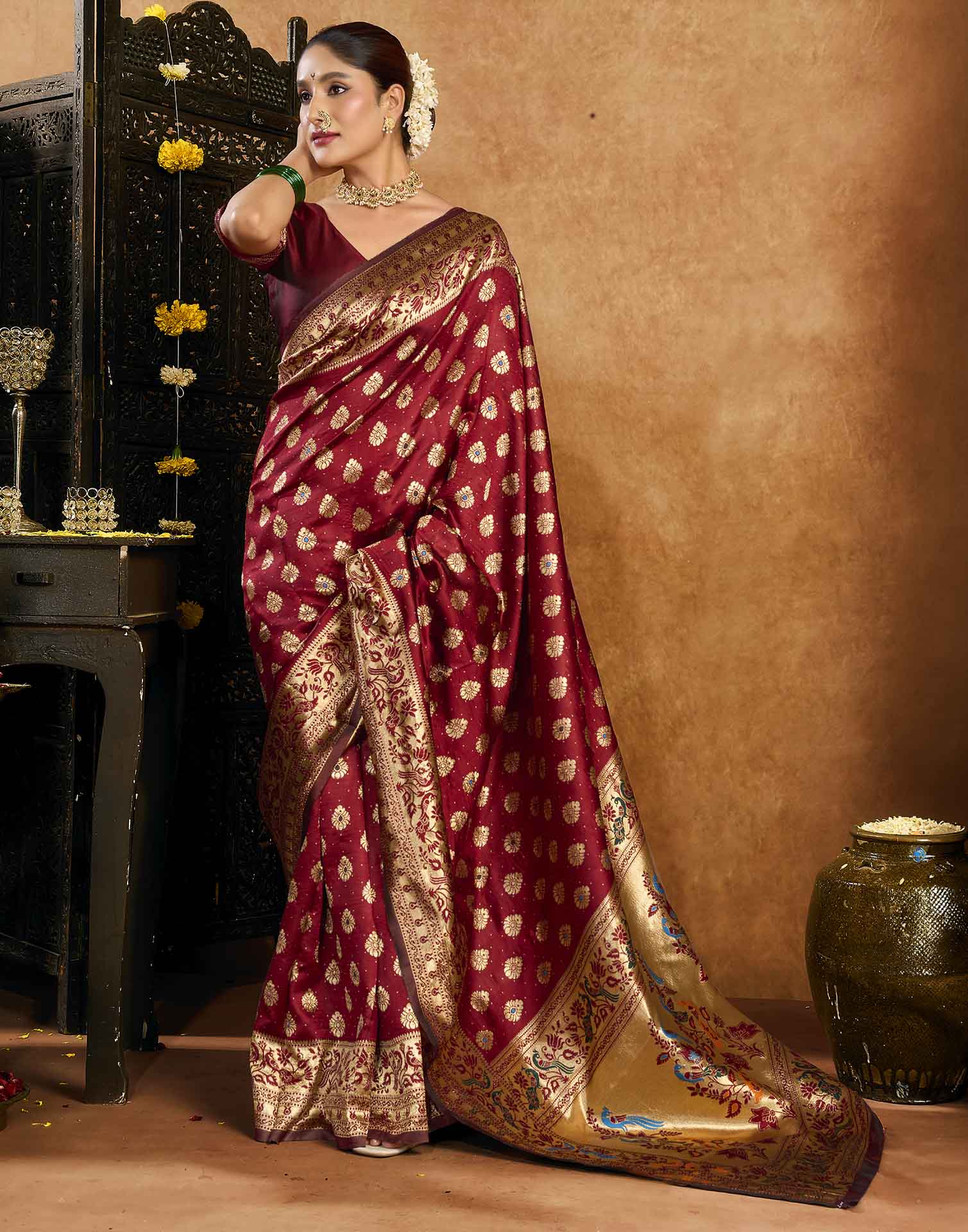 Maroon Silk Woven Paithani Saree