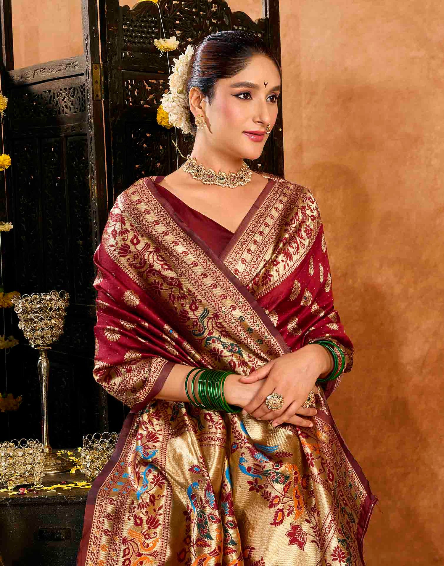 Maroon Silk Woven Paithani Saree