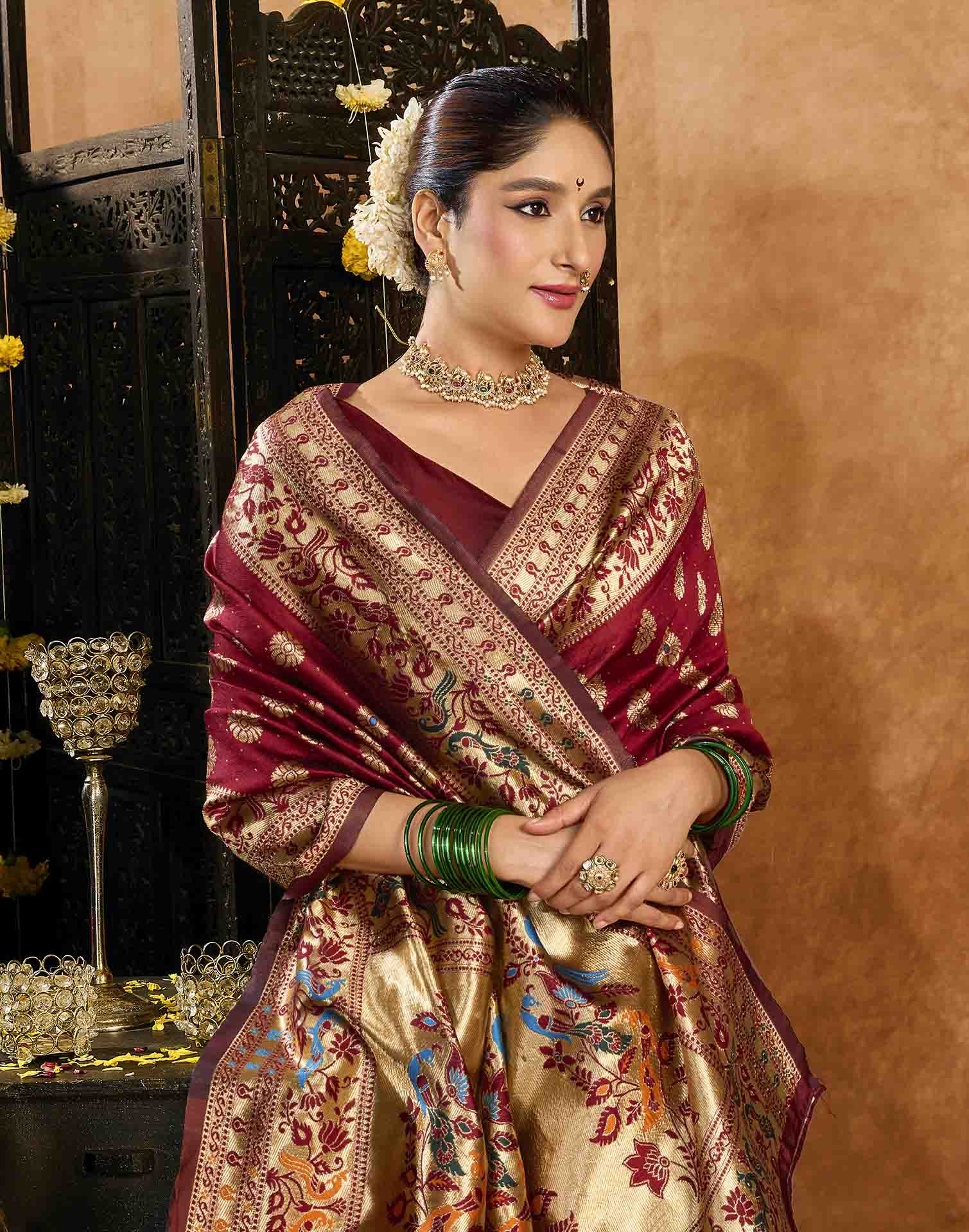Maroon Silk Woven Paithani Saree