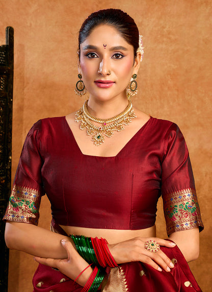 Maroon Silk Woven Paithani Saree