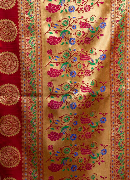 Maroon Silk Woven Paithani Saree
