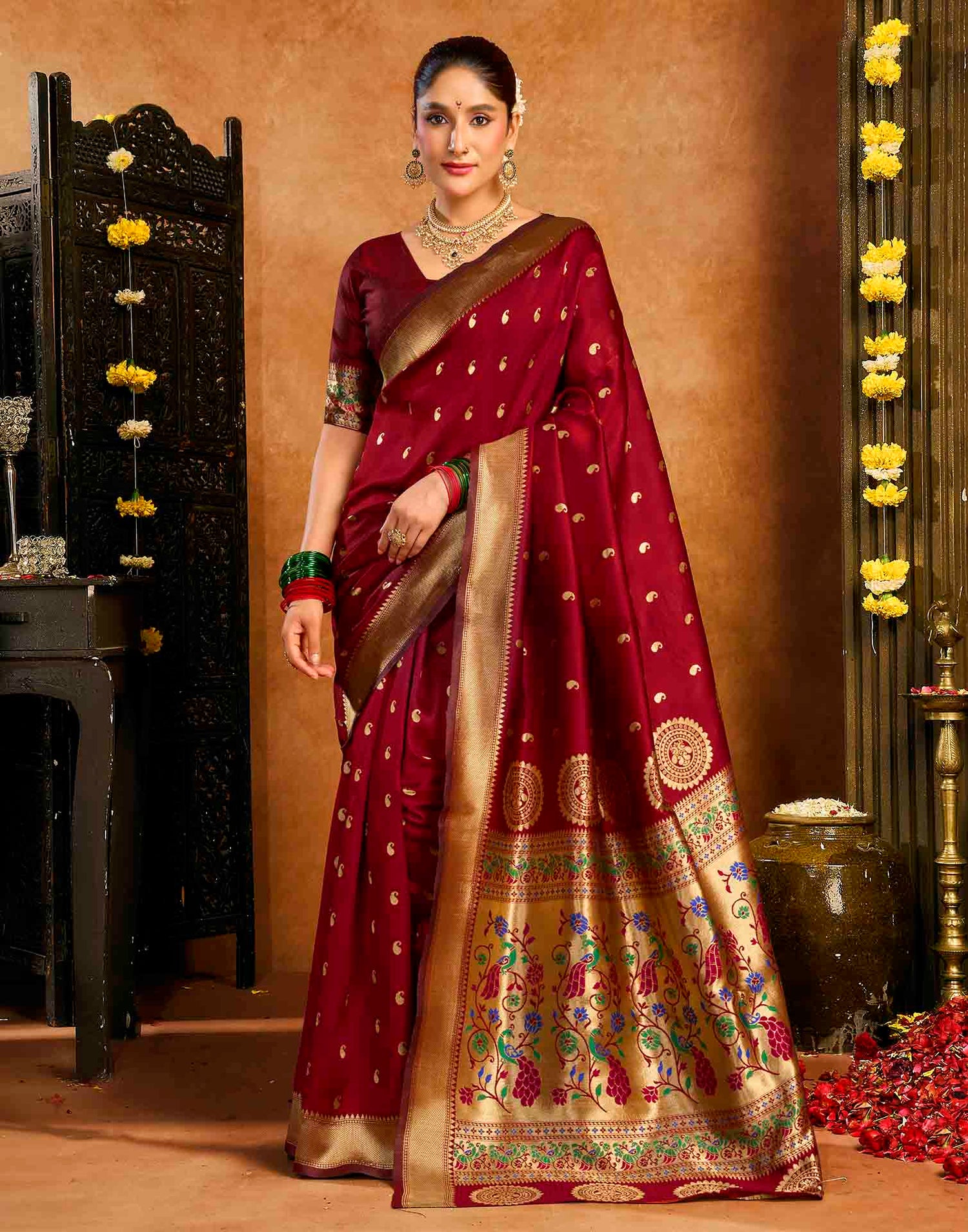 Maroon Silk Woven Paithani Saree