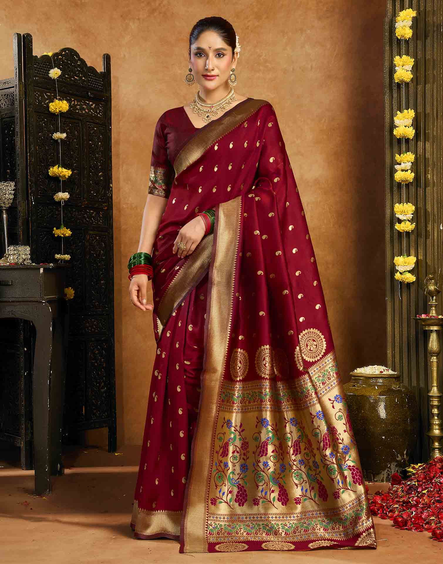 Maroon Silk Woven Paithani Saree