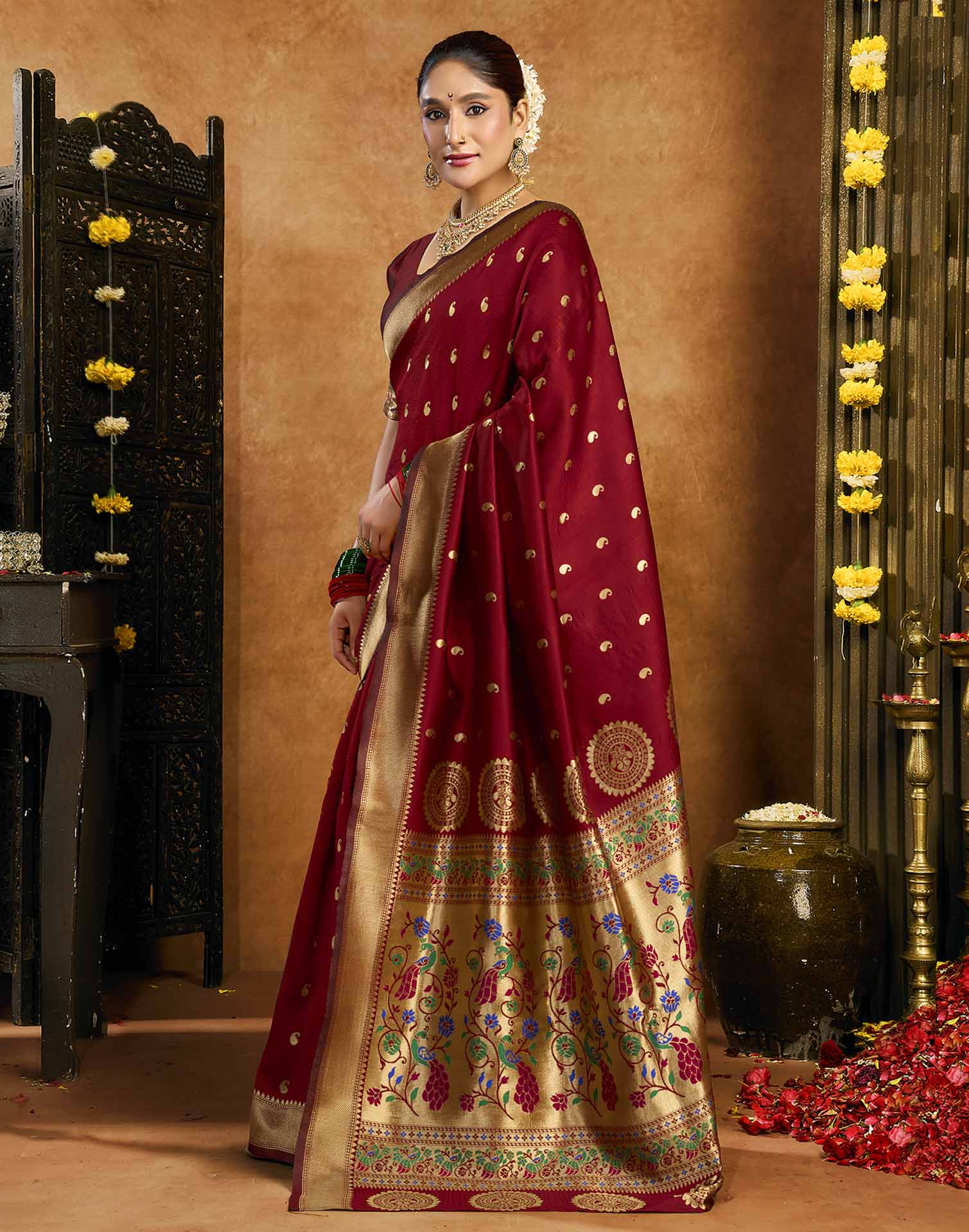 Maroon Silk Woven Paithani Saree