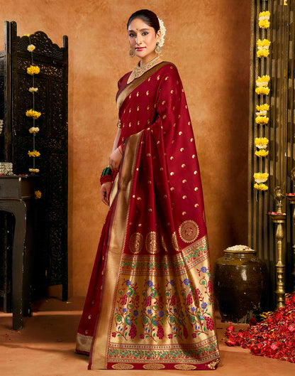 Maroon Silk Woven Paithani Saree