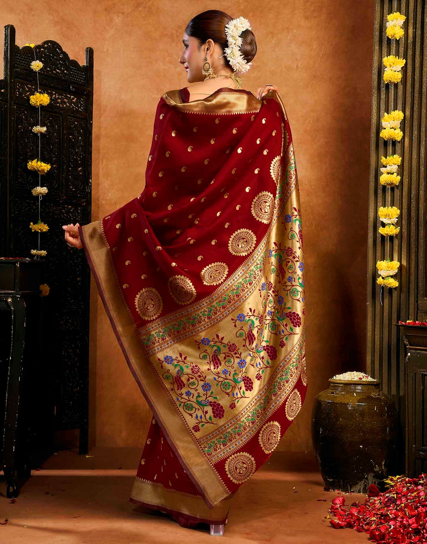 Maroon Silk Woven Paithani Saree
